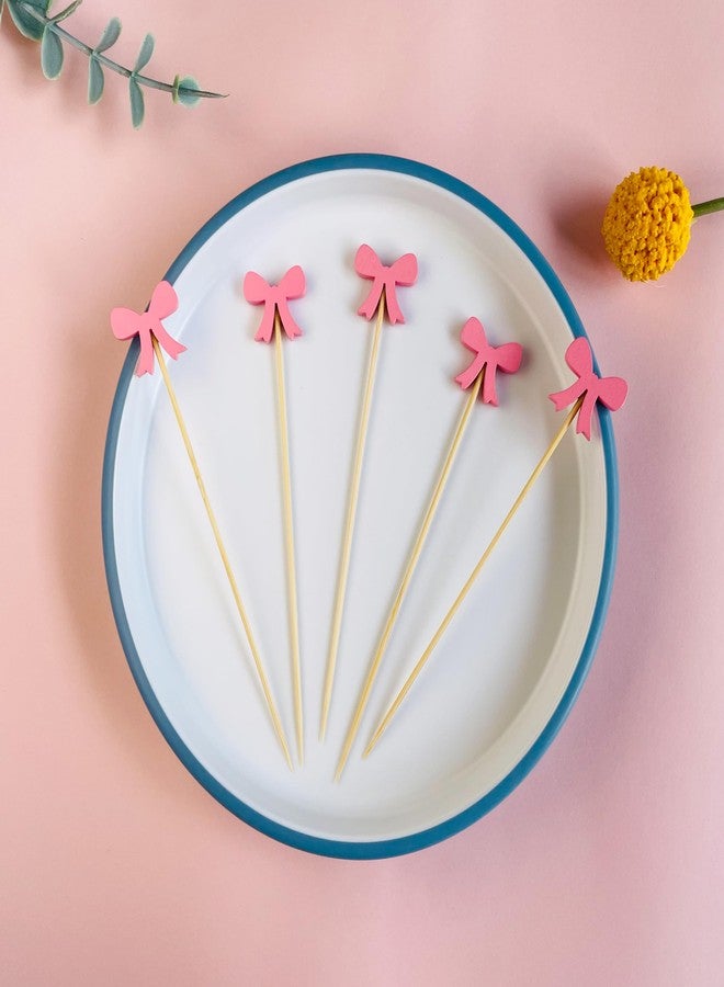 XMZY Pink Bow Toothpicks Fancy Cocktail Sticks for Appetizers Skewers 5 Inch Food Picks for Fruit Drink Sandwich Dessert Bow Decorations for Party (100PCS) - Image 3